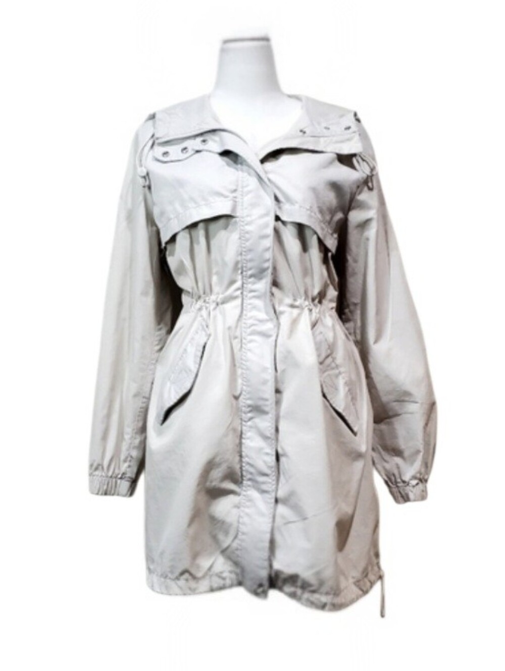 H&M Divided Ivory Rain Jacket with Attached Hoodie Size 8